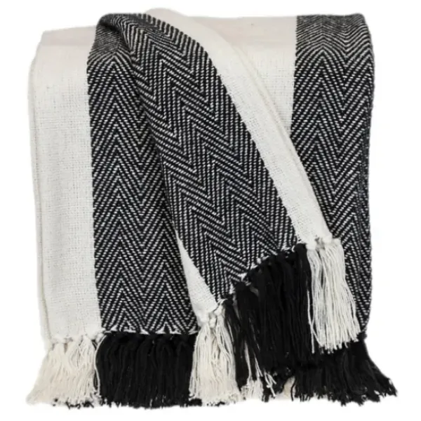 Blankets & Throws-Kirkland's Home Black Chalet Striped Fringe Throw Black/White