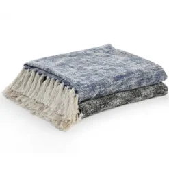 Blankets & Throws-Kirkland's Home Black Chambray Fringe Throw Black/White