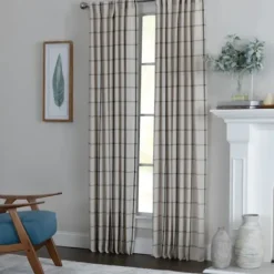 Curtains & Drapes-Kirkland's Home Black Checkered Single Curtain Panel, 84 In. Black/Tan