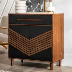 Cabinets & Sideboards-Kirkland's Home Black Chevron Wood Single Drawer Cabinet