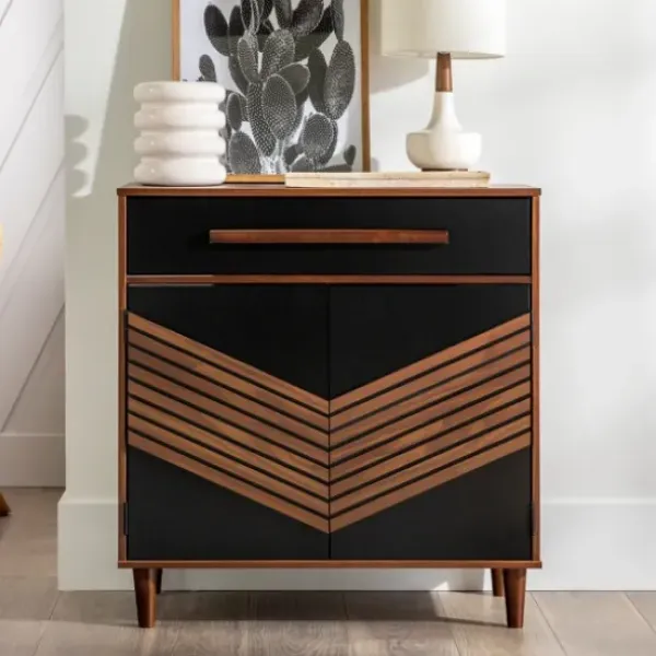 Cabinets & Sideboards-Kirkland's Home Black Chevron Wood Single Drawer Cabinet