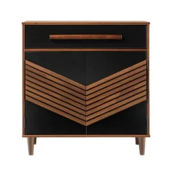 Cabinets & Sideboards-Kirkland's Home Black Chevron Wood Single Drawer Cabinet