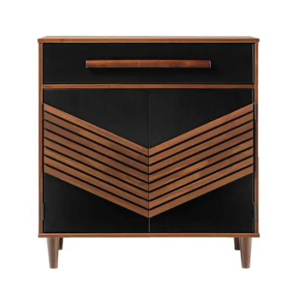 Cabinets & Sideboards-Kirkland's Home Black Chevron Wood Single Drawer Cabinet