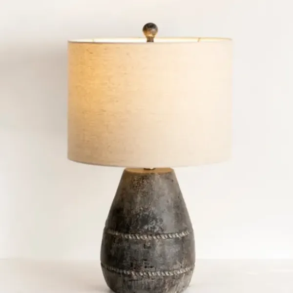 Table Lamps-Kirkland's Home Black Concrete Porter Table Lamp Ivory