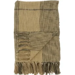 Blankets & Throws-Kirkland's Home Black Cotton Plaid Oaker Throw Blanket Black/Brown