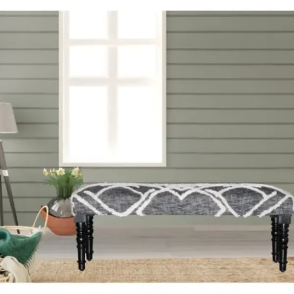 Benches & Ottomans-Kirkland's Home Black Diamond Tufted Modern Bench Gray/White