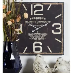 Clocks-Kirkland's Home Black Distressed Wood Face Square Clock