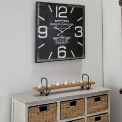 Clocks-Kirkland's Home Black Distressed Wood Face Square Clock