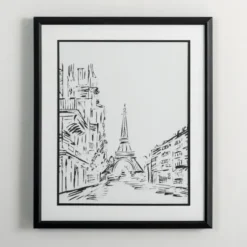 Framed Art-Kirkland's Home Black Eiffel Tower Sketch Framed Art Print White/Black