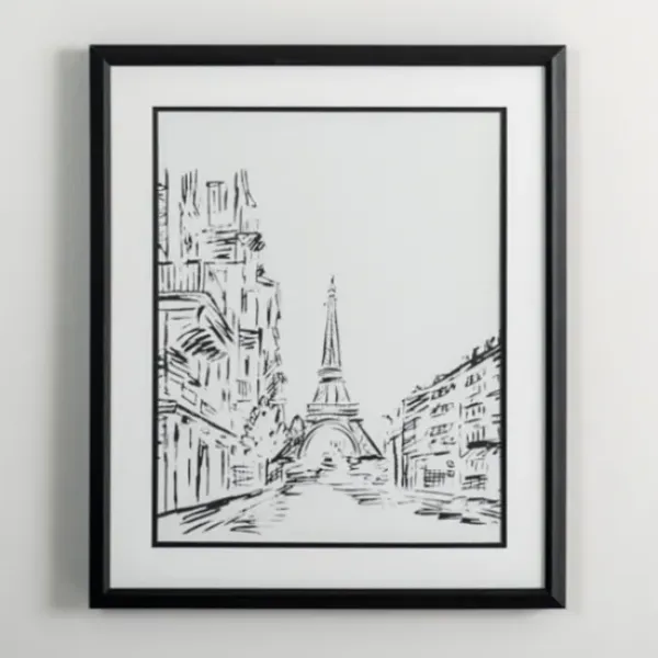 Framed Art-Kirkland's Home Black Eiffel Tower Sketch Framed Art Print White/Black