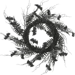 Wreaths-Kirkland's Home Black Fern Swirl Bats Halloween Wreath