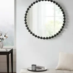 Decorative Mirrors-Kirkland's Home Black Foiled Beaded Wall Mirror, 36 In.