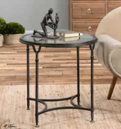 Accent & End Tables-Kirkland's Home Black Forged Steel Glass Top Accent Table