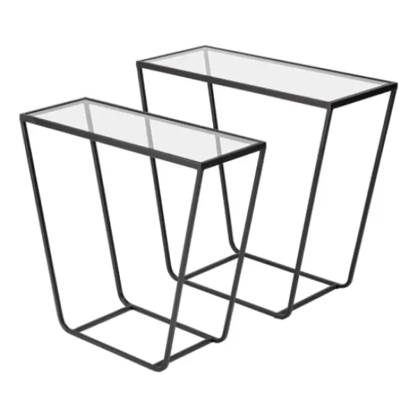 Accent & End Tables-Kirkland's Home Black Geometric Nesting Accent Tables, Set Of 2