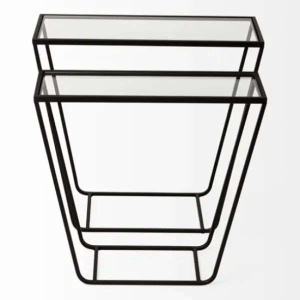 Accent & End Tables-Kirkland's Home Black Geometric Nesting Accent Tables, Set Of 2