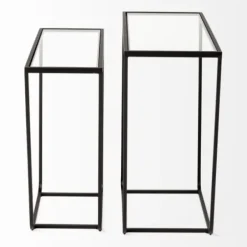 Accent & End Tables-Kirkland's Home Black Geometric Nesting Accent Tables, Set Of 2