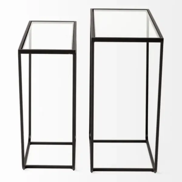 Accent & End Tables-Kirkland's Home Black Geometric Nesting Accent Tables, Set Of 2