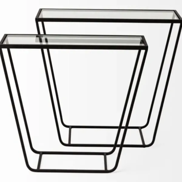 Accent & End Tables-Kirkland's Home Black Geometric Nesting Accent Tables, Set Of 2