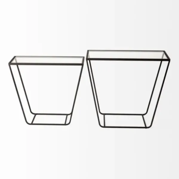 Accent & End Tables-Kirkland's Home Black Geometric Nesting Accent Tables, Set Of 2
