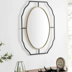 Decorative Mirrors-Kirkland's Home Black Gold Scalloped Oval Frame Wall Mirror