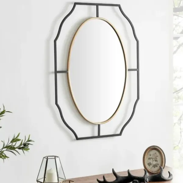 Decorative Mirrors-Kirkland's Home Black Gold Scalloped Oval Frame Wall Mirror
