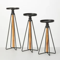 Candle Holders-Kirkland's Home Black Hairpin 3-Pc. Pillar Candle Holder Set Brown/Black