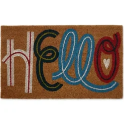 Doormats-Kirkland's Home Black Hello Bold Stripe Coir Doormat, 24 In. Tan/Black