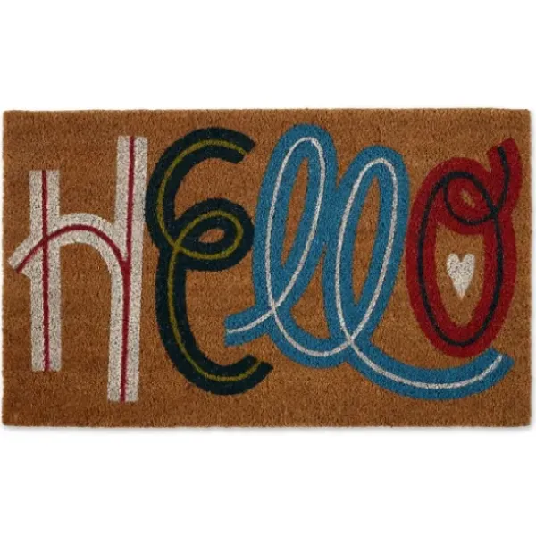 Doormats-Kirkland's Home Black Hello Bold Stripe Coir Doormat, 24 In. Tan/Black