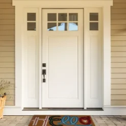Doormats-Kirkland's Home Black Hello Bold Stripe Coir Doormat, 24 In. Tan/Black