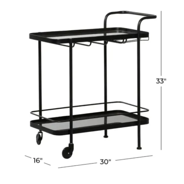 Kitchen Islands & Bar Carts-Kirkland's Home Black Iron And Glass Top Bar Cart