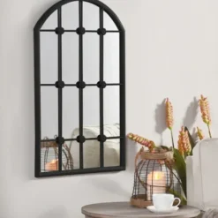 Decorative Mirrors-Kirkland's Home Black Iron Arched Windowpane Mirror