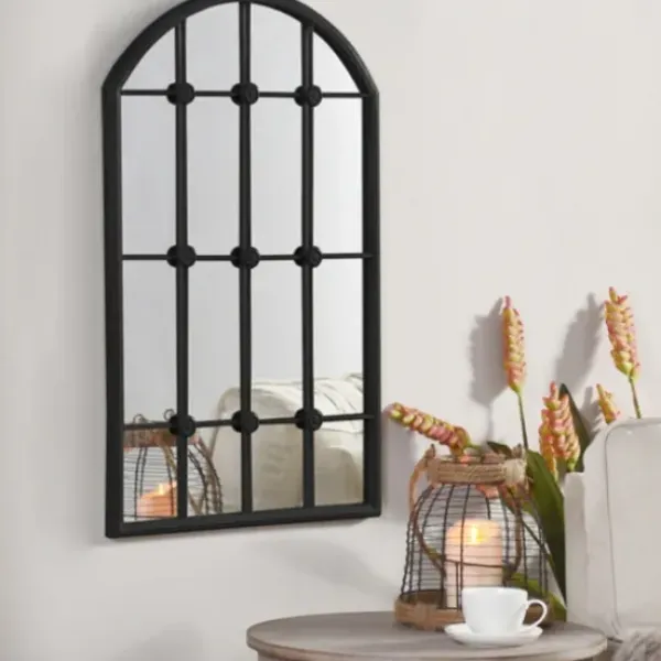 Decorative Mirrors-Kirkland's Home Black Iron Arched Windowpane Mirror