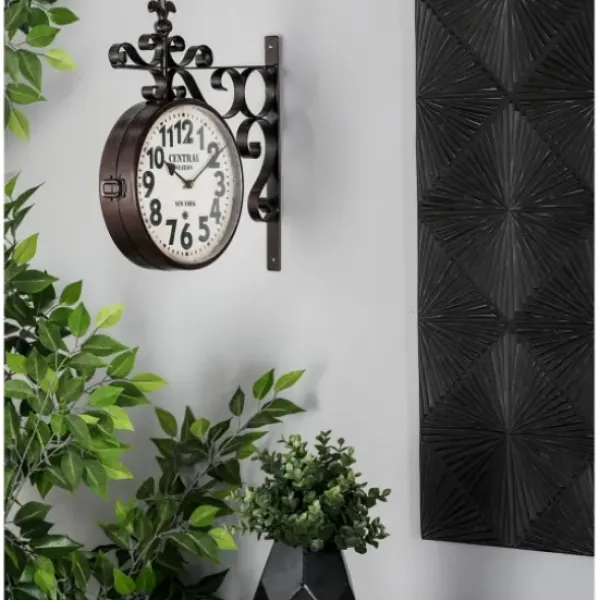 Clocks-Kirkland's Home Black Iron Double Sided Scroll Wall Clock