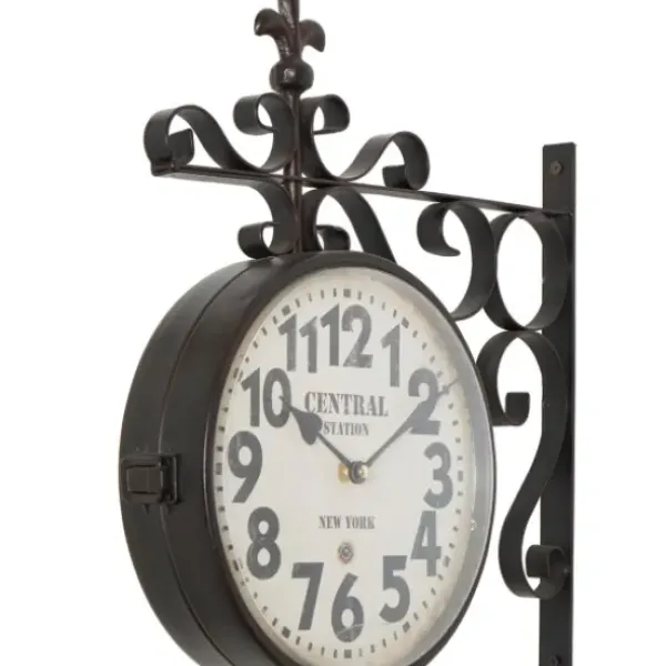 Clocks-Kirkland's Home Black Iron Double Sided Scroll Wall Clock