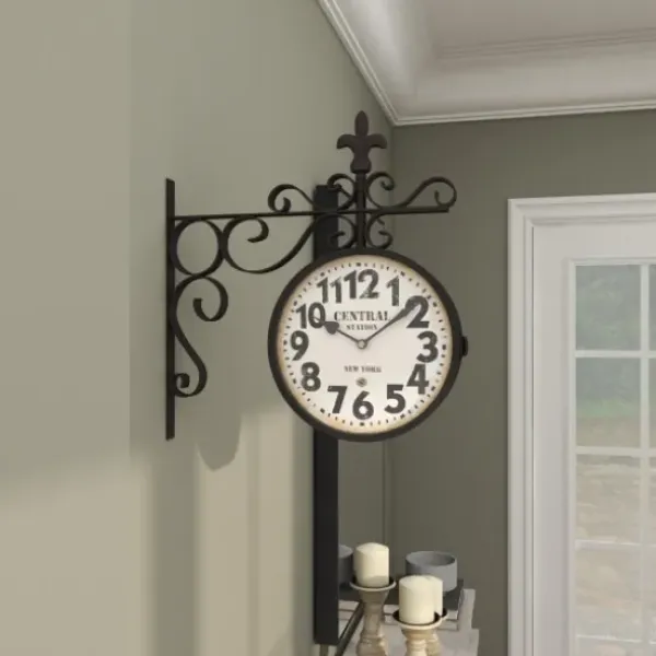 Clocks-Kirkland's Home Black Iron Double Sided Scroll Wall Clock