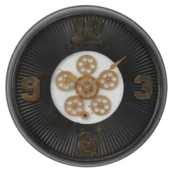 Clocks-Kirkland's Home Black Iron Frame Bronze Numeral Wall Clock
