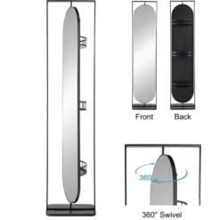 Full Length & Floor Mirrors-Kirkland's Home Black Iron Swivel Floor Mirror With Shelves