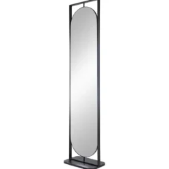 Full Length & Floor Mirrors-Kirkland's Home Black Iron Swivel Floor Mirror With Shelves