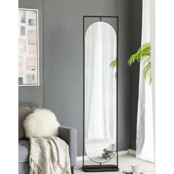Full Length & Floor Mirrors-Kirkland's Home Black Iron Swivel Floor Mirror With Shelves