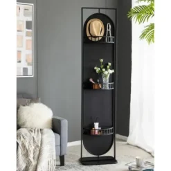 Full Length & Floor Mirrors-Kirkland's Home Black Iron Swivel Floor Mirror With Shelves