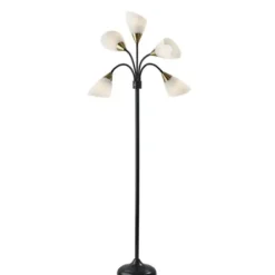 Floor Lamps-Kirkland's Home Black 5-Light Adjustable Tree Floor Lamp Black/White