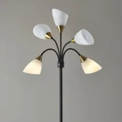 Floor Lamps-Kirkland's Home Black 5-Light Adjustable Tree Floor Lamp Black/White