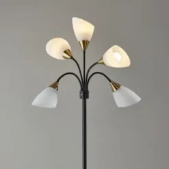 Floor Lamps-Kirkland's Home Black 5-Light Adjustable Tree Floor Lamp Black/White