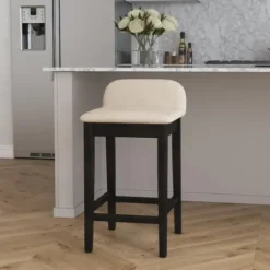 Bar Stools & Counter Height Stools-Kirkland's Home Black Lowback Padded Counter Stool Black/Tan