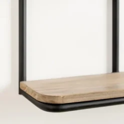 Shelves-Kirkland's Home Black Metal & Natural Wood Rounded Edge Wall Shelf