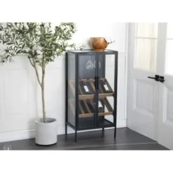 Kitchen Islands & Bar Carts-Kirkland's Home Black Metal And Brown Wood Standing Wine Rack Black/Brown
