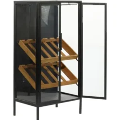 Kitchen Islands & Bar Carts-Kirkland's Home Black Metal And Brown Wood Standing Wine Rack Black/Brown