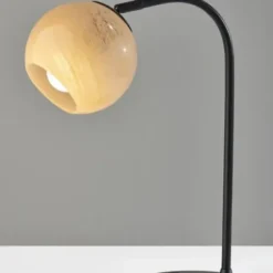 Table Lamps-Kirkland's Home Black Metal And Frosted Glass Globe Table Lamp Tan