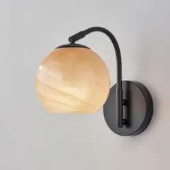 Sconces-Kirkland's Home Black Metal And Frosted Glass Globe Sconce