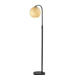 Floor Lamps-Kirkland's Home Black Metal And Frosted Glass Globe Floor Lamp Tan